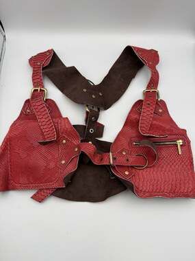 Red Snakeskin Embossed Leather Shoulder Harness Bag Steampunk Holster